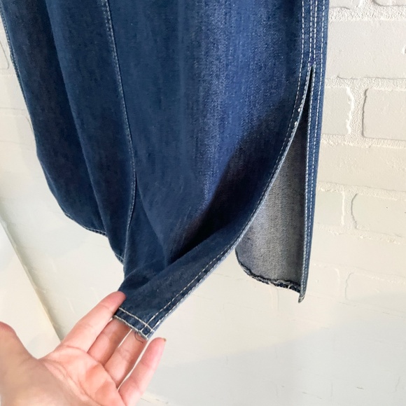 Vintage 90s Y2K Denim Pencil skirt Grungy Dark Wash 100% Cotton Sz 15 - Picture 5 of 8